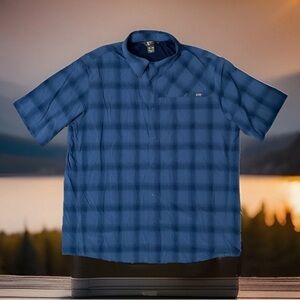 Outdoor Research Astroman Sun Shirt Mens XXL Blue Plaid Hiking UPF Button Up